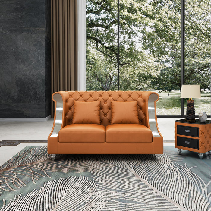 European Furniture - Mayfair Loveseat Premium Cognac Italian Leather - EF-90282-L