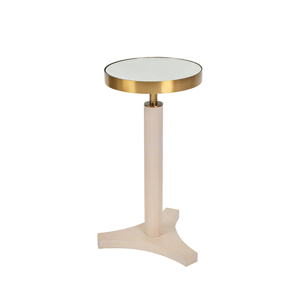Worlds Away - Fenway Round Cigar Table with Antique Brass Detail and Mirror Top in Cerused Oak - FENWAY CO