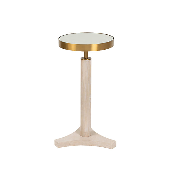 Worlds Away - Fenway Round Cigar Table with Antique Brass Detail and Mirror Top in Cerused Oak - FENWAY CO - GreatFurnitureDeal
