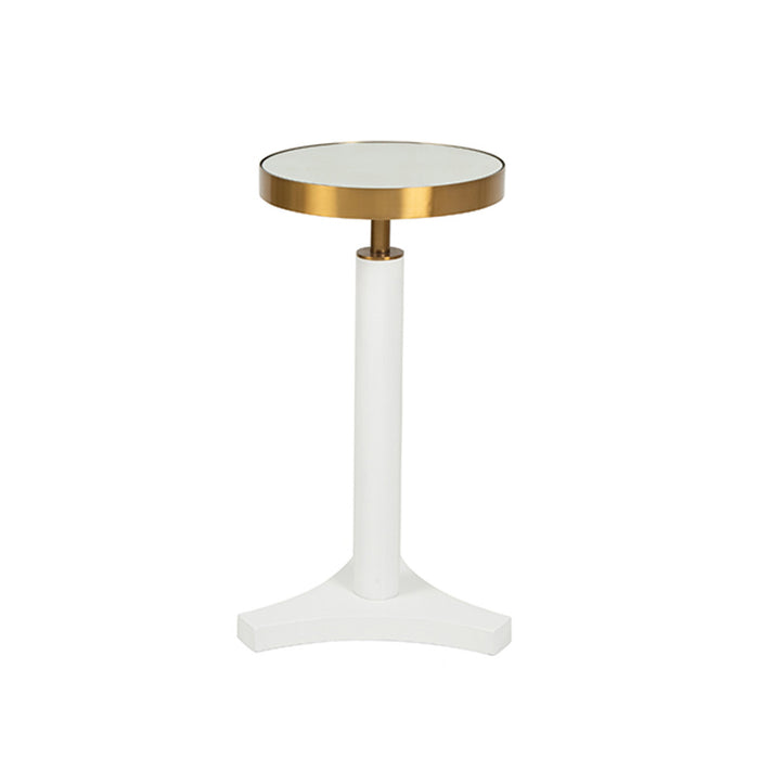 Worlds Away - Fenway Round Cigar Table with Antique Brass Detail and Mirror Top in White Lacquer - FENWAY WH