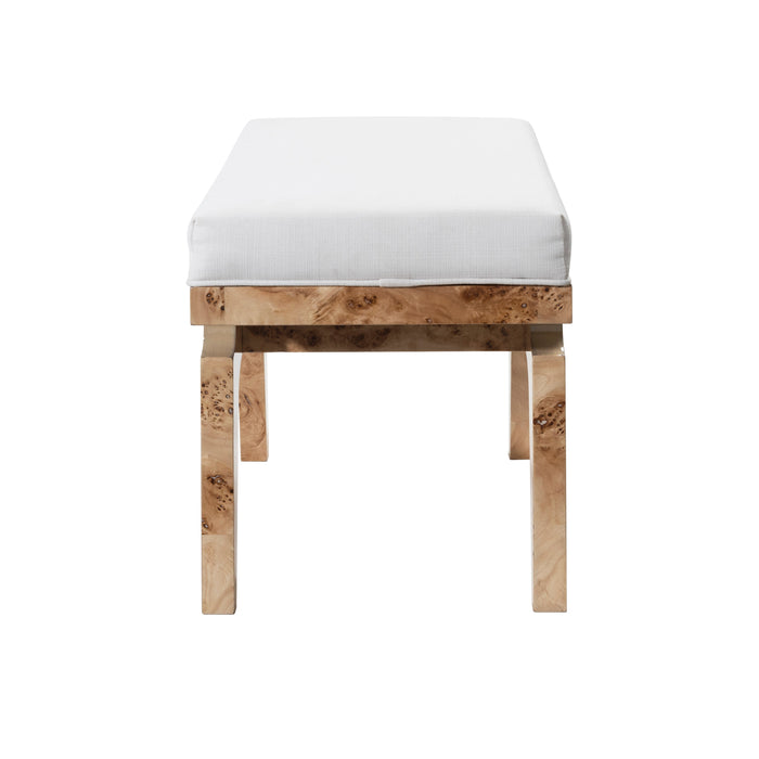 Worlds Away - Rectangular Stool With White Linen Cushion In Burl Wood - FERGIE BW