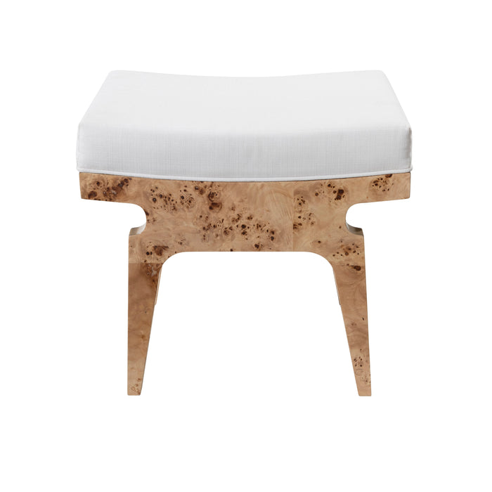 Worlds Away - Rectangular Stool With White Linen Cushion In Burl Wood - FERGIE BW - GreatFurnitureDeal