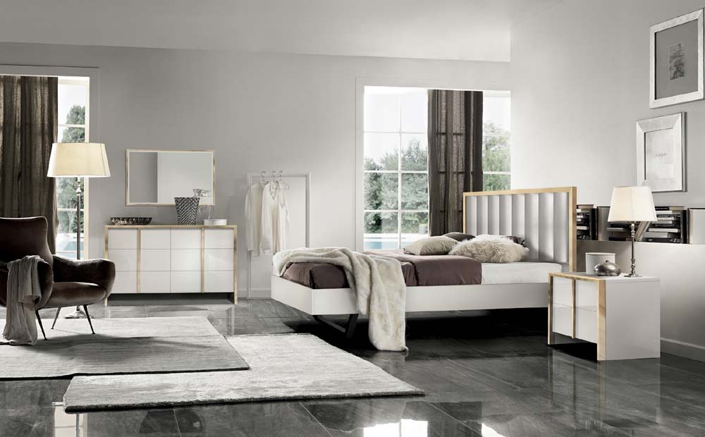 J&M Furniture - Fiocco 6 Piece Premium Queen Bedroom Set in White and gold - 17454-Q-6SET