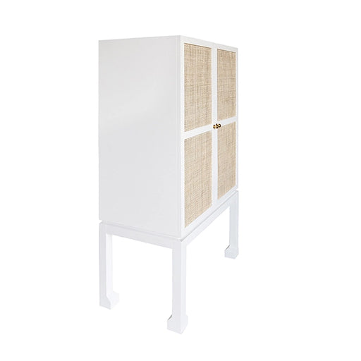 Worlds Away - Bar Cabinet In Matte White With Natural Cane Doors - GUTHRIE WH - GreatFurnitureDeal