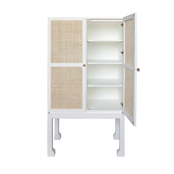 Worlds Away - Bar Cabinet In Matte White With Natural Cane Doors - GUTHRIE WH