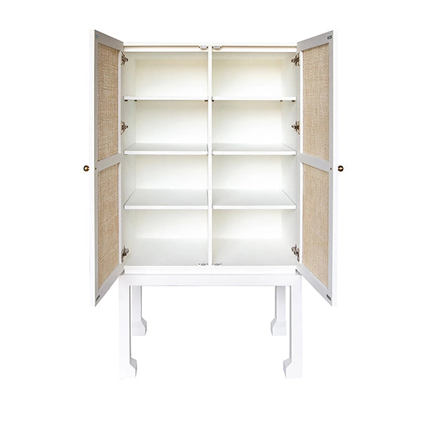 Worlds Away - Bar Cabinet In Matte White With Natural Cane Doors - GUTHRIE WH