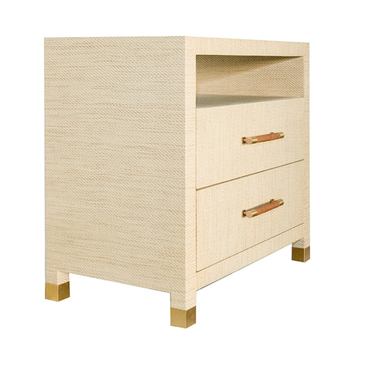 Worlds Away - Two Drawer Side Table With Rattan Wrapped Handles in Natural Grasscloth- HANCOCK NAT - GreatFurnitureDeal