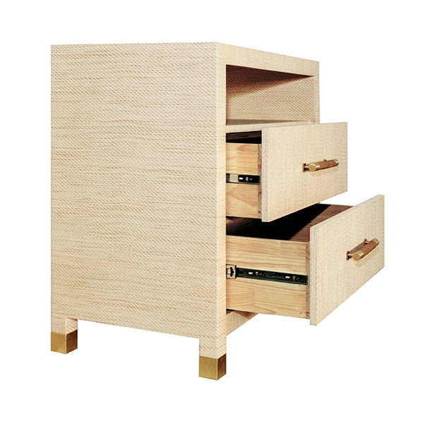 Worlds Away - Two Drawer Side Table With Rattan Wrapped Handles in Natural Grasscloth- HANCOCK NAT