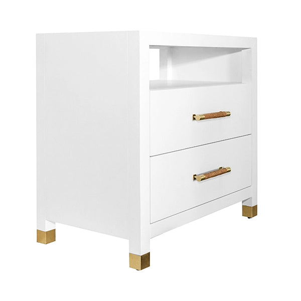Worlds Away - Two Drawer Side Table With Rattan Wrapped Handles in Matte White Lacquer - HANCOCK WH