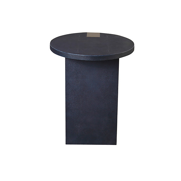 Worlds Away - Round Side Table In Antique Brass And Navy Shagreen - HARRINGTON NVYS