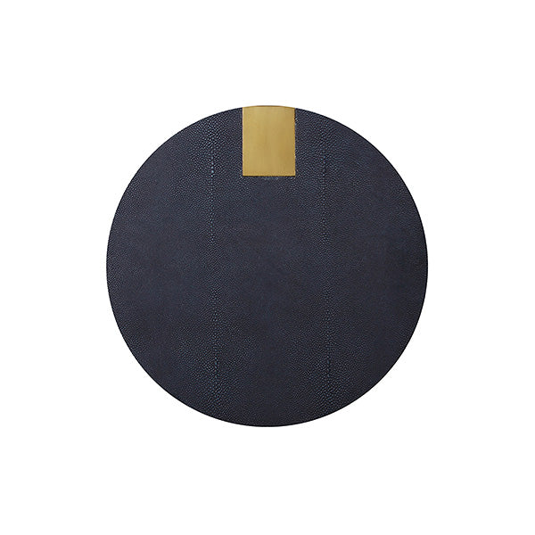 Worlds Away - Round Side Table In Antique Brass And Navy Shagreen - HARRINGTON NVYS