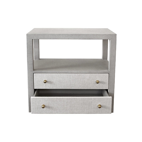 Worlds Away - Hattie 2 Drwr Side Table In Grey Grasscloth W. Brass Hardware - HATTIE GRY - GreatFurnitureDeal