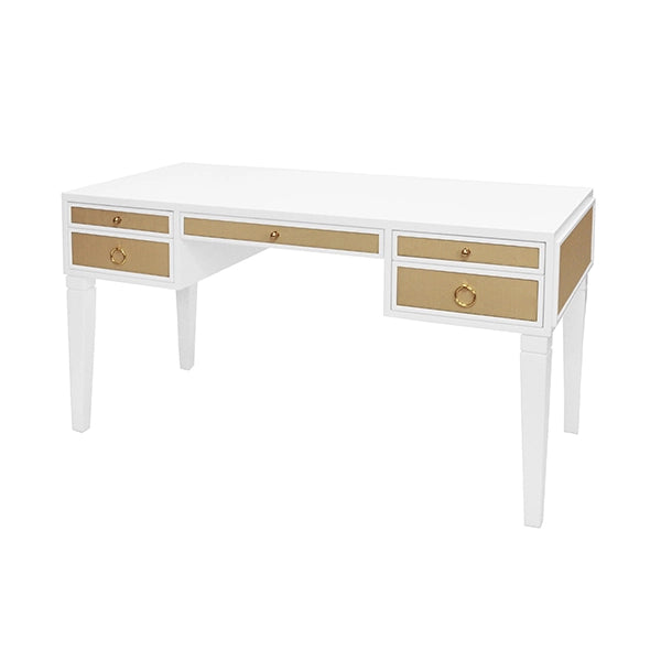 Worlds Away - Heidi White Matte Lacquer Desk With Grasscloth Drawer With Brass Hardware - HEIDI WH