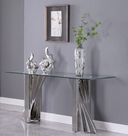 Mariano Furniture - Glass Console Table with Stainless Steel Double Base - BQ-CT03 - GreatFurnitureDeal