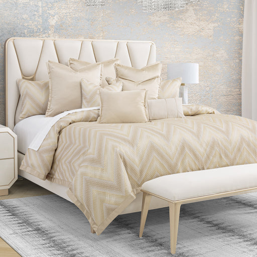 AICO Furniture - Infinity 9 Piece Queen Duvet Set"Gold - BCS-QD09-INFNTY-GLD - GreatFurnitureDeal