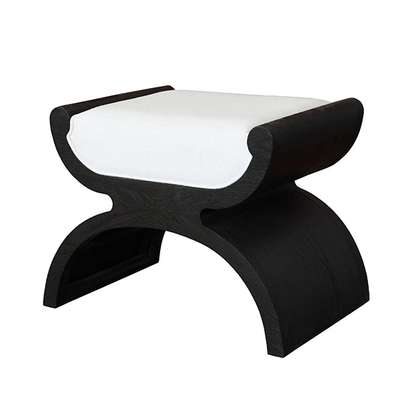 Worlds Away - Curved Base Stool With White Linen Cushion In Espresso Oak - JANNA ES