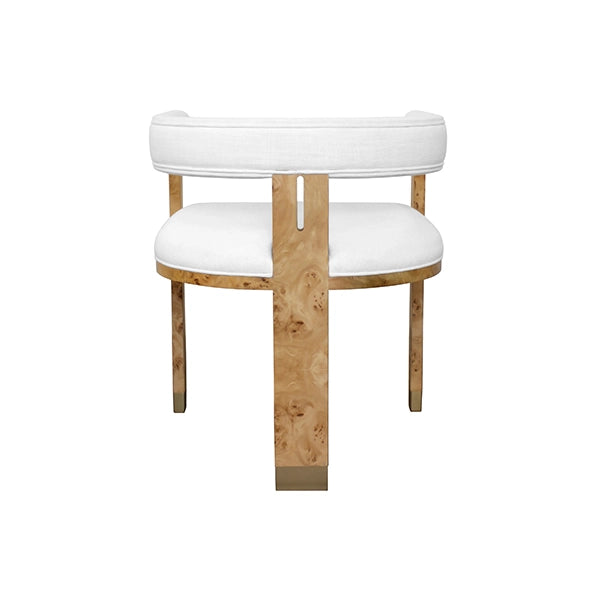 Worlds Away - Modern Chair In Burl Wood With White Linen Upholstery - JUDE BW
