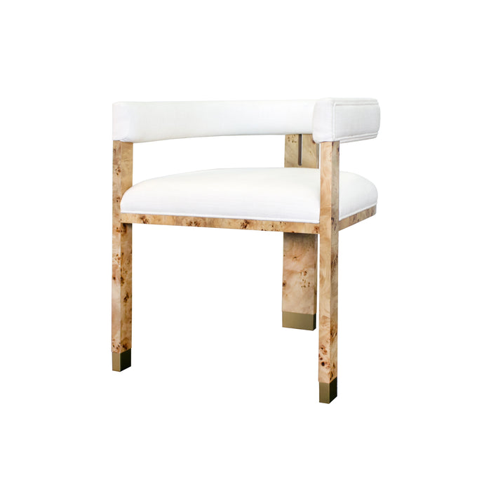 Worlds Away - Modern Chair In Burl Wood With White Linen Upholstery - JUDE BW