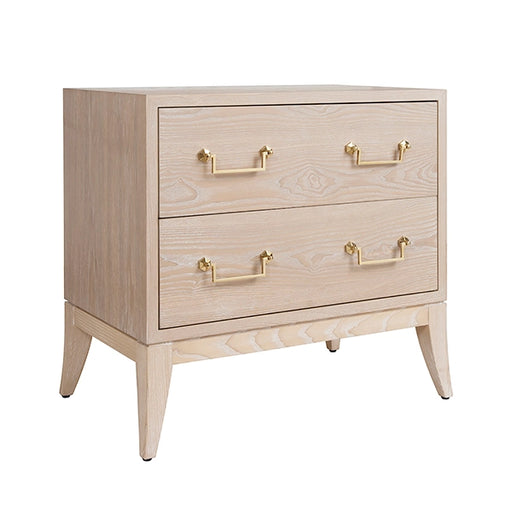 Worlds Away - Sabre Leg 2 Drawer Side Table With Brass Swing Handle in Cerused Oak - KENNA CO - GreatFurnitureDeal