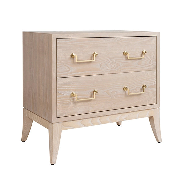 Worlds Away - Sabre Leg 2 Drawer Side Table With Brass Swing Handle in Cerused Oak - KENNA CO