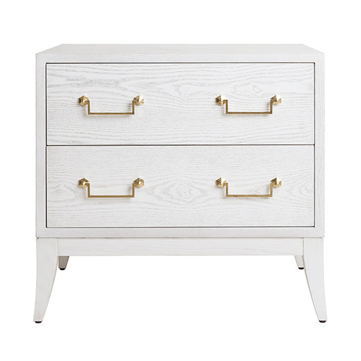Worlds Away - Sabre Leg 2 Drawer Side Table With Brass Swing Handle in White Washed Oak - KENNA WWO - GreatFurnitureDeal