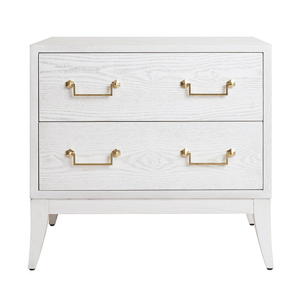 Worlds Away - Sabre Leg 2 Drawer Side Table With Brass Swing Handle in White Washed Oak - KENNA WWO