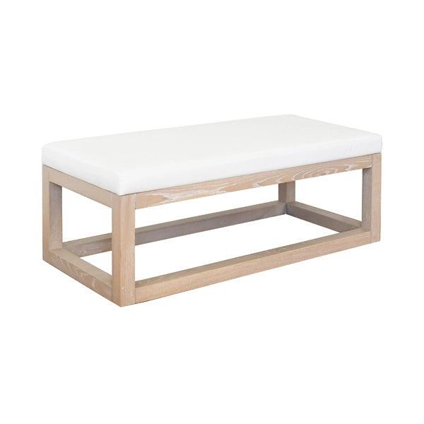 Worlds Away - Rectangle Bench With White Vinyl Upholstery And Modern Base In Cerused Oak - KENNETH CO BENCH