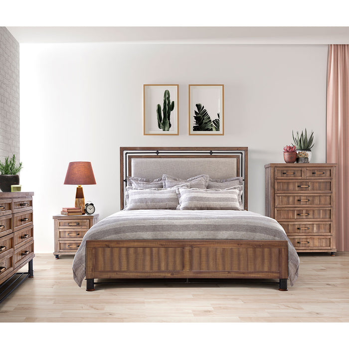AICO Furniture - Crossings 5 Piece Eastern King Panel W- Drawers Bedroom Set in Reclaimed Barn - KI-CRSG00EKDW-042-217-5SET