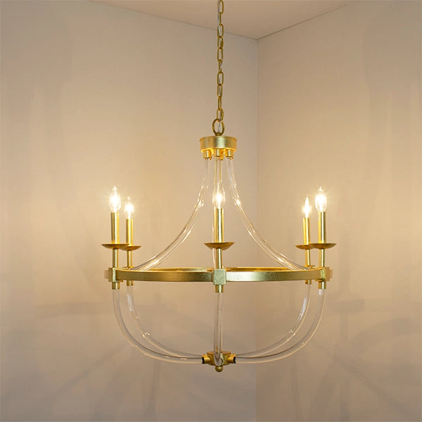 Worlds Away - Six Light Chandelier With Acrylic Frame And Gold Leaf Details - LAYLA G - GreatFurnitureDeal