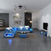 European Furniture - Spaceship LED Sectional Blue White Italian Leather - LED-86662-BLUW - GreatFurnitureDeal