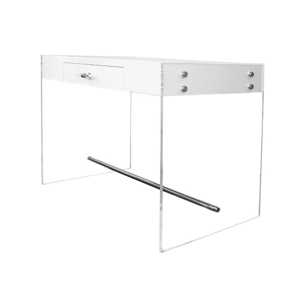 Worlds Away - Acrylic Side Panel Desk With White Lacquer Top - LENNON WH - GreatFurnitureDeal