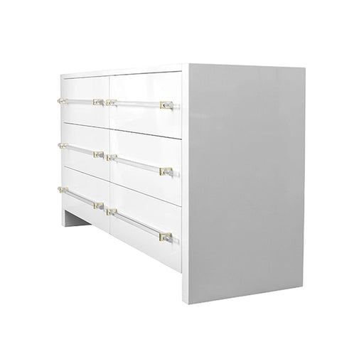 Worlds Away - Luke Six Drawer Chest W. Acrylic Harware In White Lacquer - LUKE WH - GreatFurnitureDeal