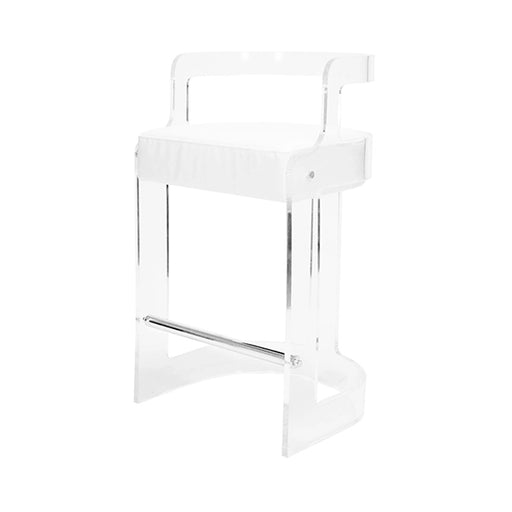 Worlds Away - Malone Acrylic Barrel Back Counter Stool With Cushion In White Vinyl - MALONE WH - GreatFurnitureDeal