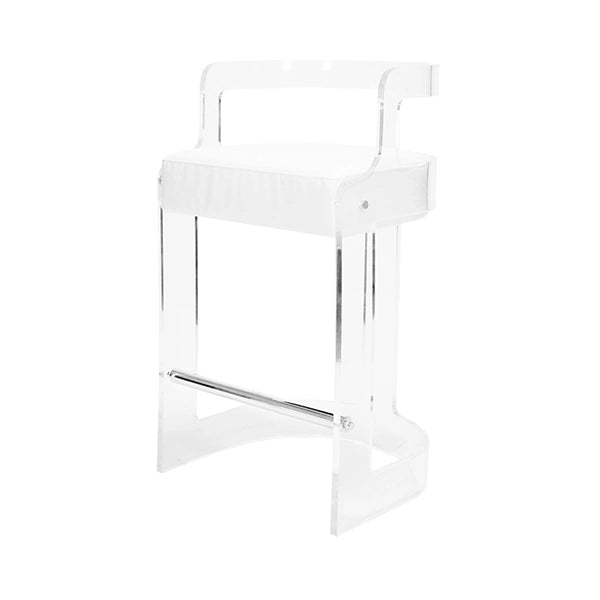 Worlds Away - Malone Acrylic Barrel Back Counter Stool With Cushion In White Vinyl - MALONE WH