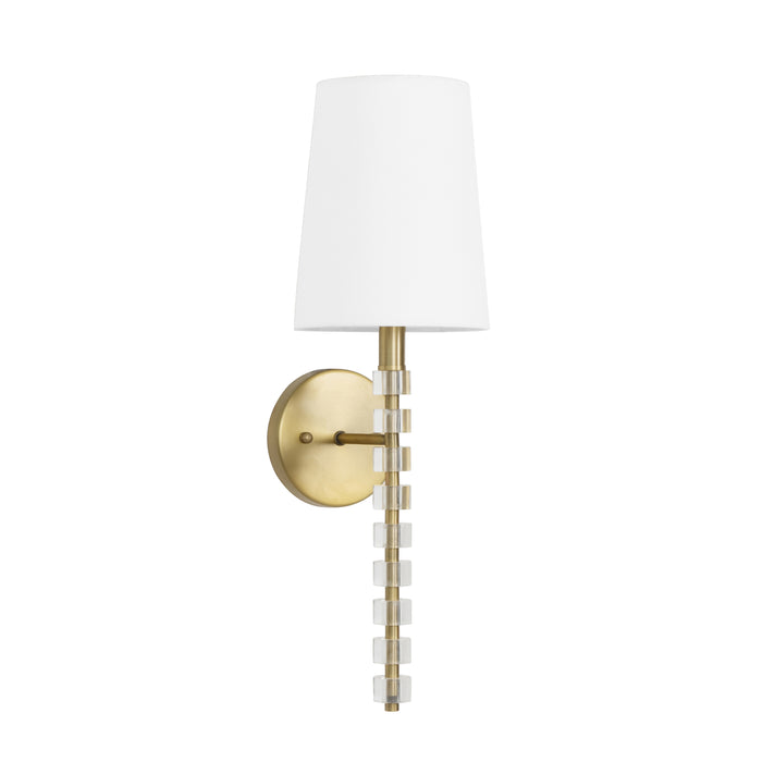Worlds Away - Maxine One Light One Light Sconce in Acrylic and Brushed Brass With White Linen Shade - MAXINE BBR - GreatFurnitureDeal