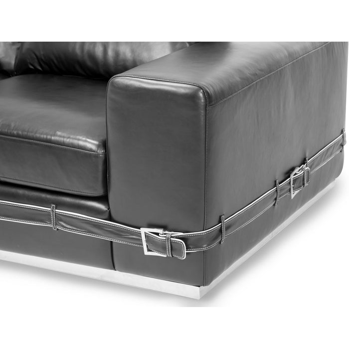 AICO Furniture - Mia Bella Ciras Leather Loveseat in Black St.Steel - MB-CIRAS25-BLK-13 - CLEARANCE