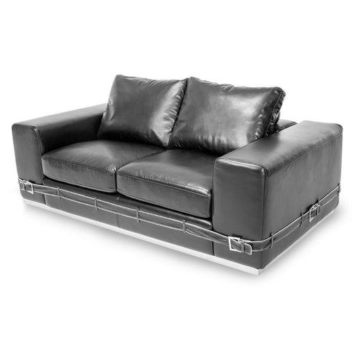 AICO Furniture - Mia Bella Ciras Leather Loveseat in Black St.Steel - MB-CIRAS25-BLK-13 - CLEARANCE - GreatFurnitureDeal