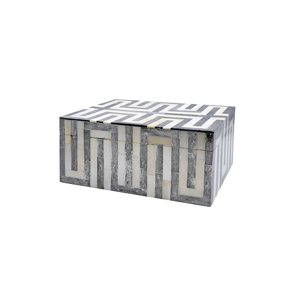 Worlds Away - Mellie Small Geometric Patterned Box In Grey And White Resin - MELLIE SM GRY