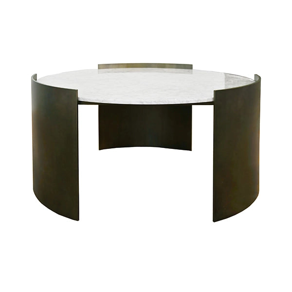 Worlds Away - Montana Modern Round Coffee Table With White Marble Top In Painted Bronze - MONTANA BRZ