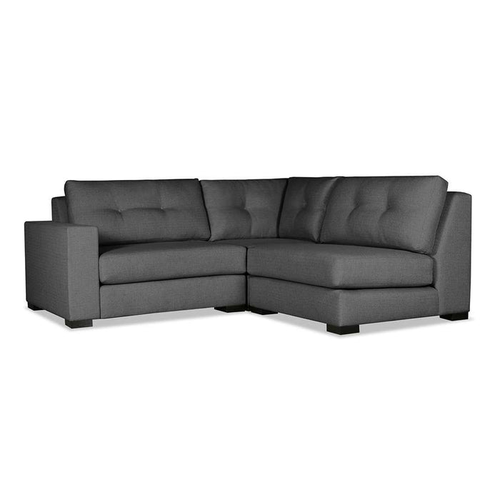 Nativa Interiors - Chester Buttoned  Modular L-Shape Mini Sectional Left Arm Facing 90" Charcoal - SEC-CHST-BTN-DP-AR5-3PC-PF-CHARCOAL - GreatFurnitureDeal