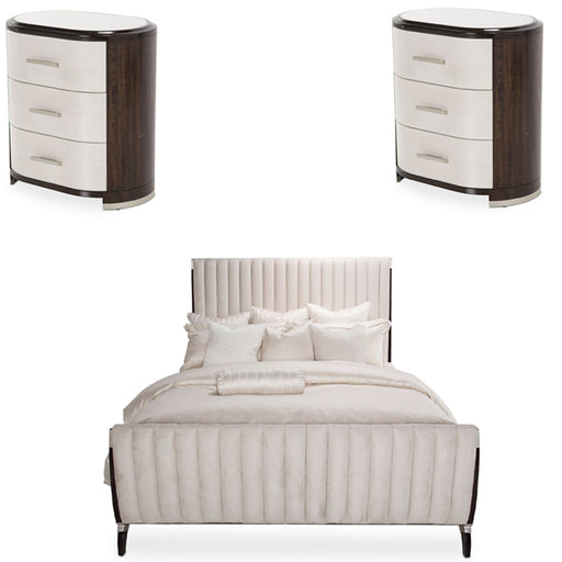 AICO Furniture - Paris Chic 3 Piece Eastern King Tufted Sleigh Bedroom Set in Espresso - N9003000EKS4-409-3SET - GreatFurnitureDeal