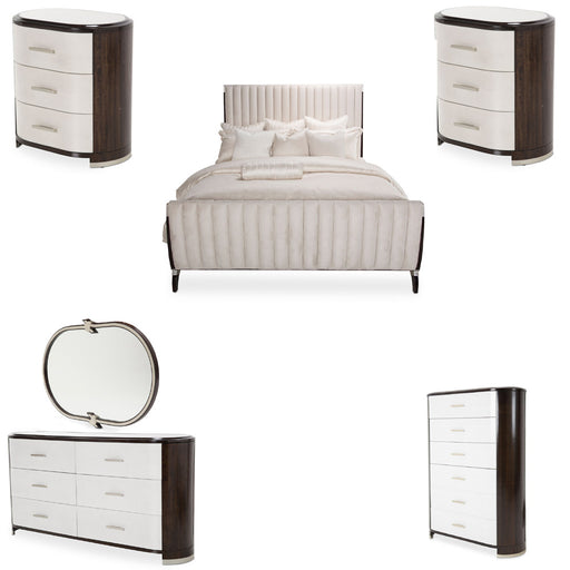 AICO Furniture - Paris Chic 6 Piece Eastern King Tufted Sleigh Bedroom Set in Espresso - N9003000EKS4-409-6SET - GreatFurnitureDeal