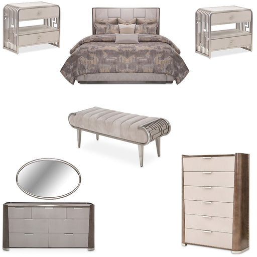 AICO Furniture - Roxbury Park 7 Piece Queen Multi-Panel Bedroom Set in Slate - N9006000QNM3-220-7SET - GreatFurnitureDeal