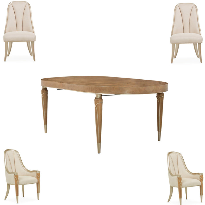 AICO Furniture - Villa Cherie Caramel 5 Piece Dining Room Set in Chardonnay - N9008000-134-5SET