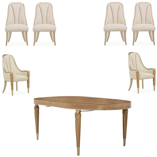 AICO Furniture - Villa Cherie Caramel 7 Piece Dining Room Set in Chardonnay - N9008000-134-7SET - GreatFurnitureDeal