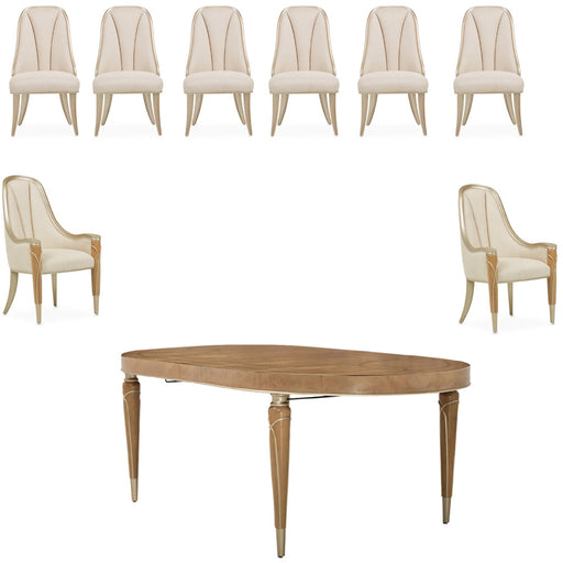 AICO Furniture - Villa Cherie Caramel 9 Piece Dining Room Set in Chardonnay - N9008000-134-9SET - GreatFurnitureDeal