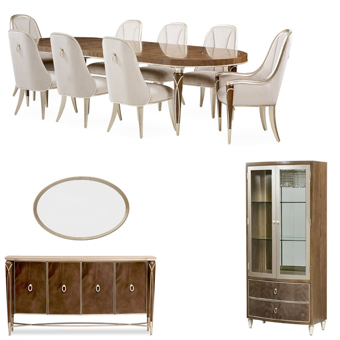 AICO Furniture - Villa Cherie 12 Piece Dining Room Set in Hazelnut - N9008000-410-12SET
