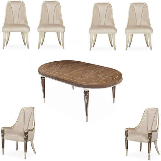 AICO Furniture - Villa Cherie 7 Piece Dining Room Set in Hazelnut - N9008000-410-7SET - GreatFurnitureDeal