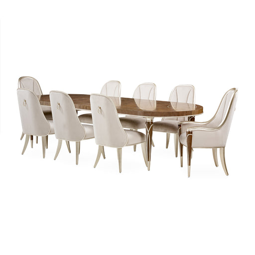 AICO Furniture - Villa Cherie 9 Piece Dining Room Set in Hazelnut - N9008000-410-9SET - GreatFurnitureDeal