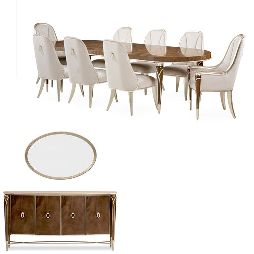 AICO Furniture - Villa Cherie 11 Piece Dining Room Set in Hazelnut - N9008000-410-11SET - GreatFurnitureDeal